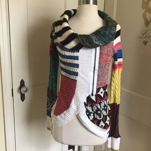 Desigual cowl neck colorful sweater zip front